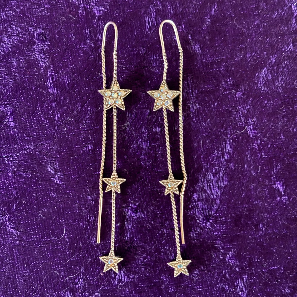 RARE Kirks Folly Gold Tone Star Dangle Threader Earrings